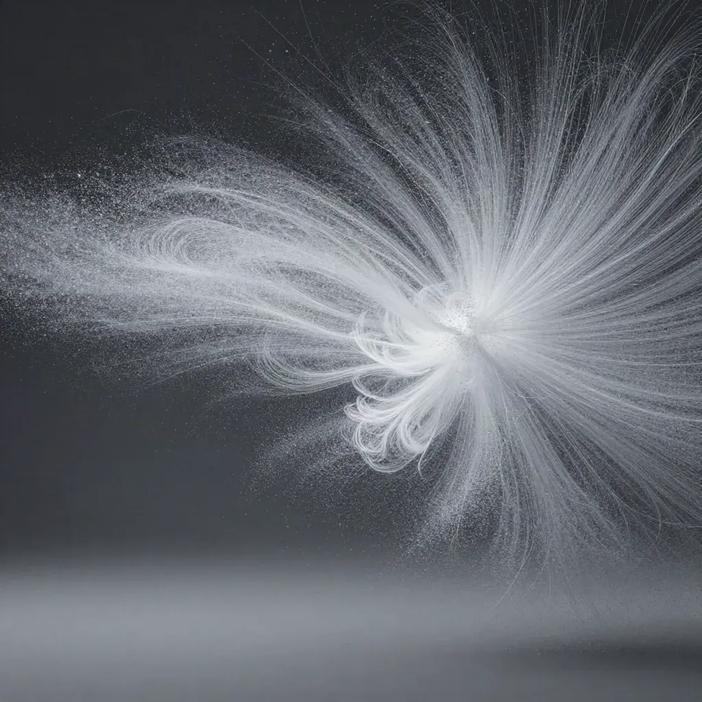 Silver filaments bloom in graphite haze with open space for copy.